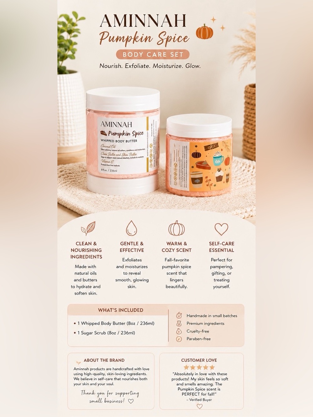 AMINNAH Pumpkin Spice Whipped Body Butter & Sugar Scrub - COMES WITH BOTH!! - Picture 6 of 6